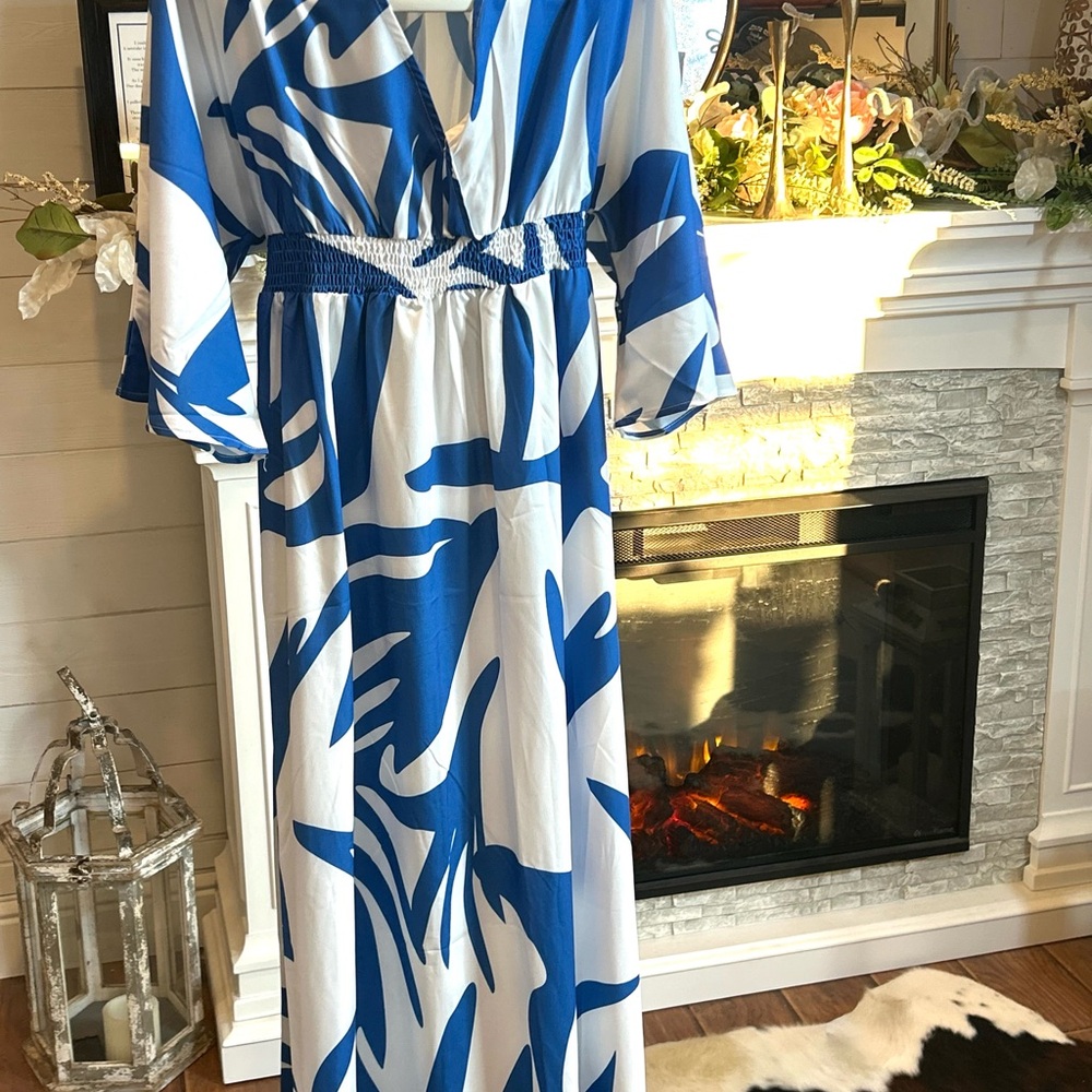 Blue and White Women's Maxi Dress